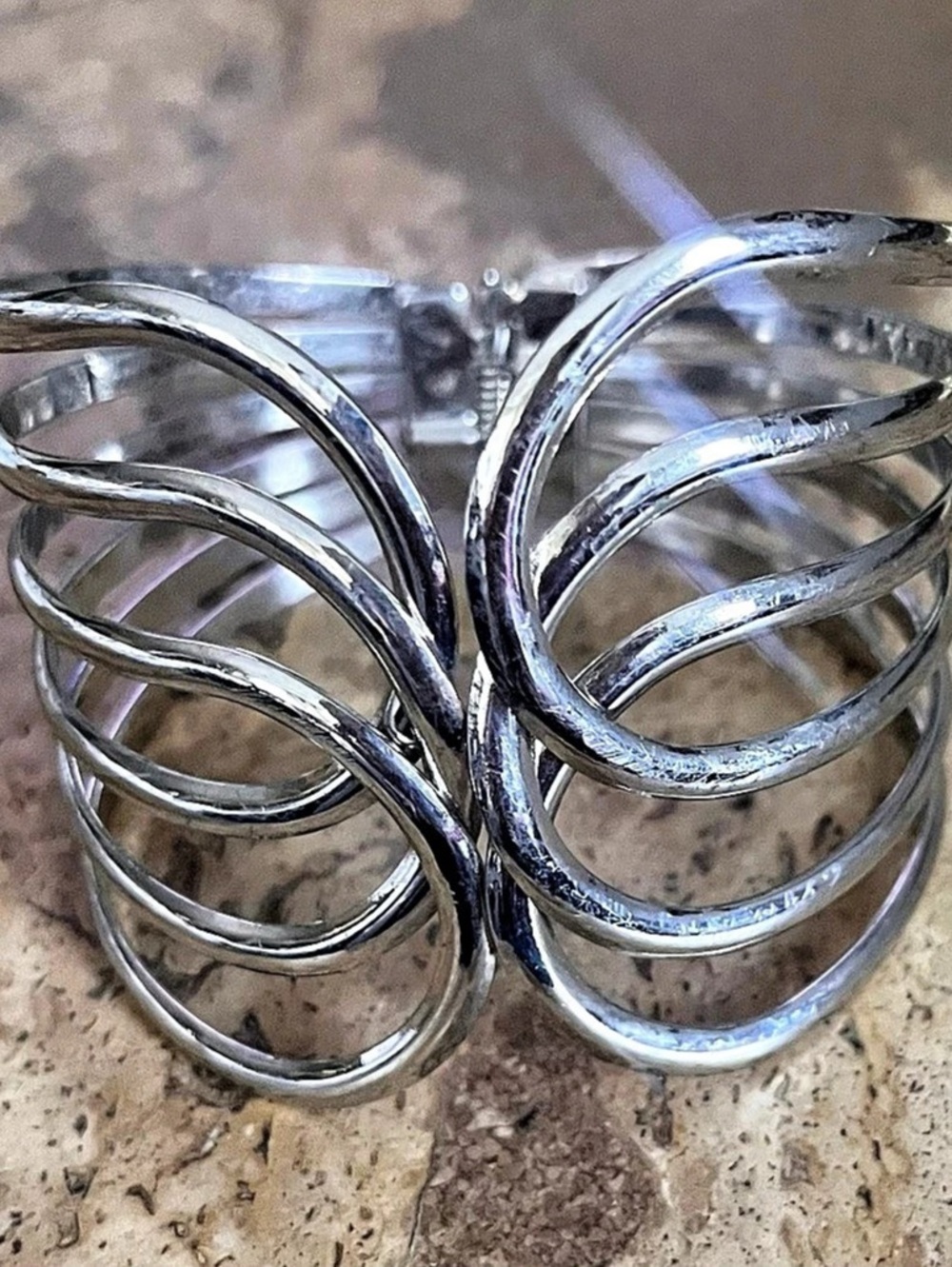 Silver-Tone Butterfly Multi-Band Cuff Bracelet